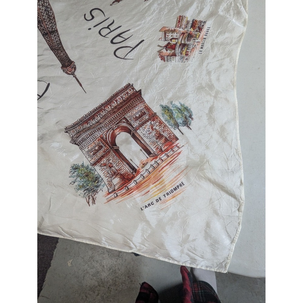 Vintage 30x30 Paris Souvenir Scarf - Large Mid-Century French Landmark Scarf MCM - Picture 8 of 12